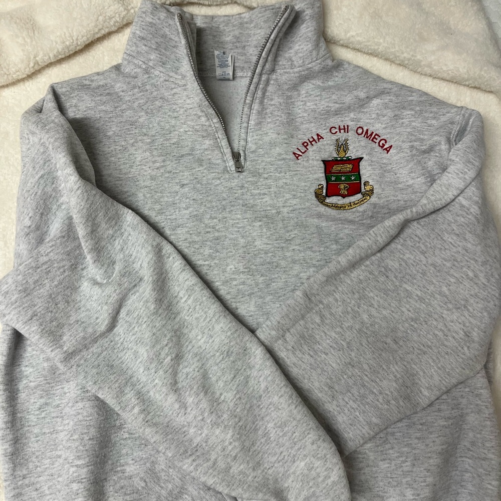 Gray Alpha Chi Omega Quarter-Zip Sweater